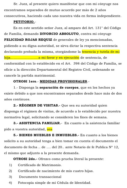 Modelo de demanda de divorcio absoluto