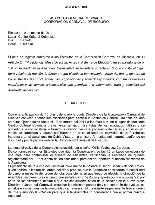 Modelo de acta gratis