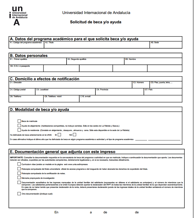 Modelo de carta de solicitud de beca
