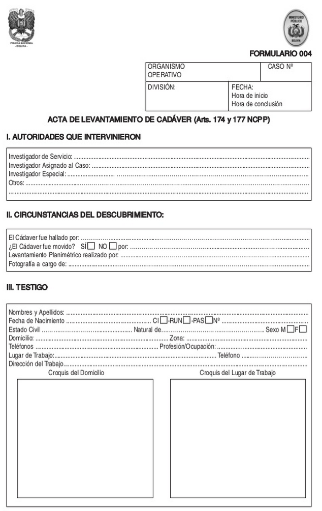 Modelo actas de levantamiento de cadáveres