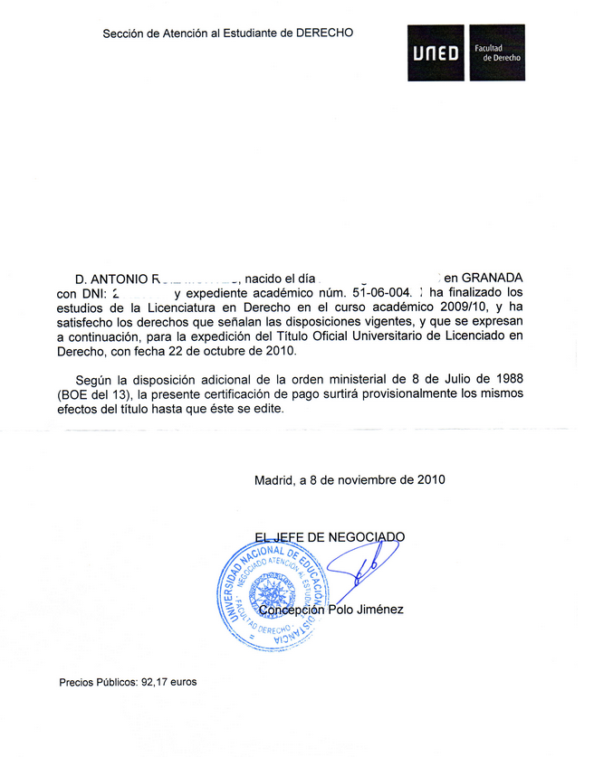 Modelo de solicitud de certificado de estudios de instituto