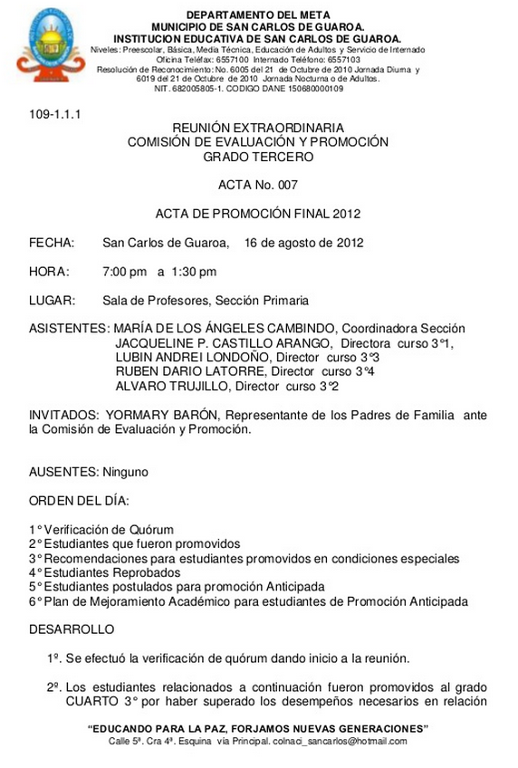 Modelo de actas en colombia