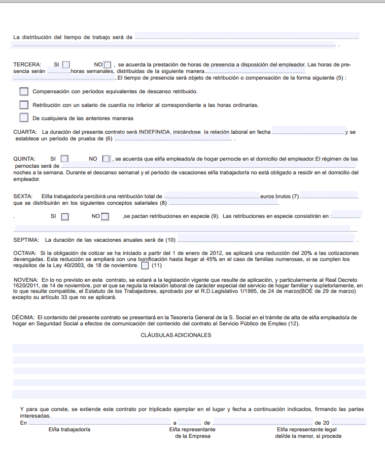 Modelo de contrato de trabajo para empleada del hogar