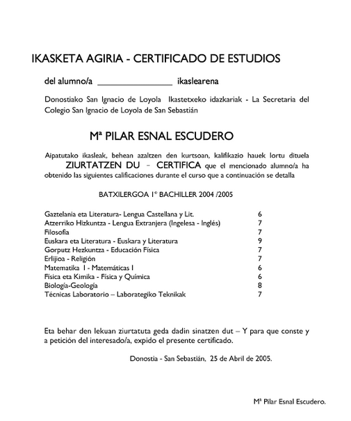 Modelo certificado de estudios bachillerato