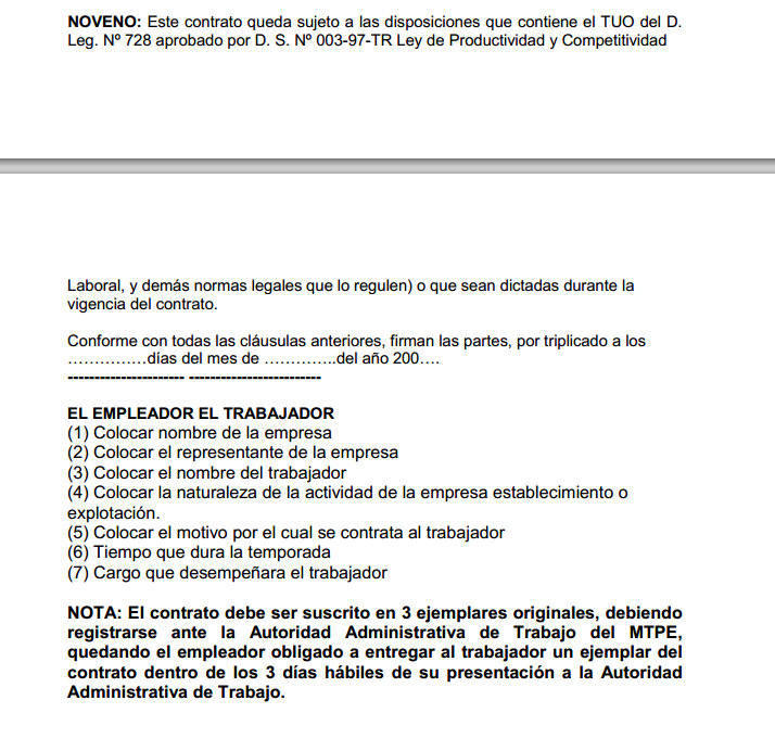 Modelo de contrato de trabajo sujeto a modalidad de temporada