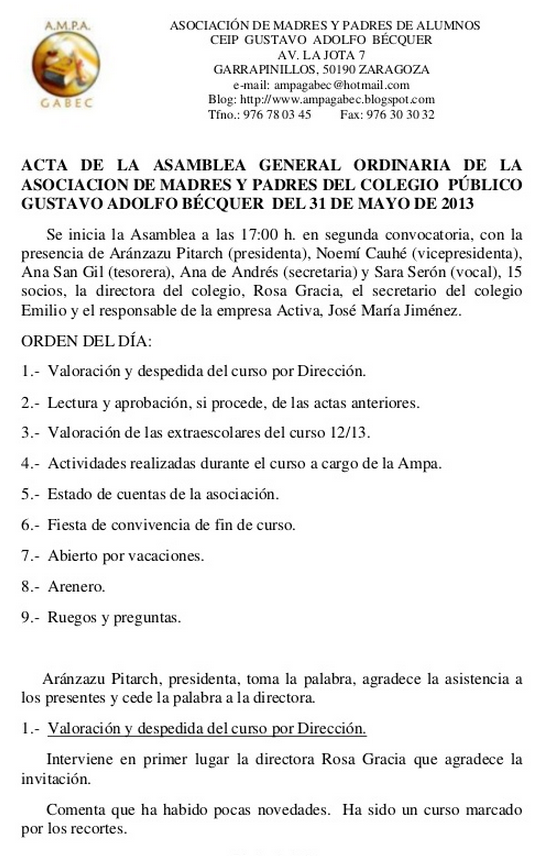 Modelo de acta de asamblea ordinaria
