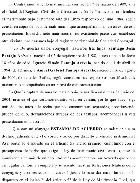 Modelo de demanda de divorcio sin separación previa