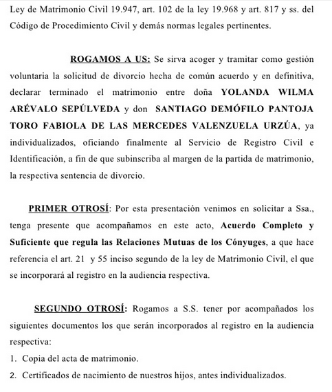 Modelo de demanda de divorcio sin separación previa