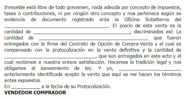 Modelo carta de compraventa